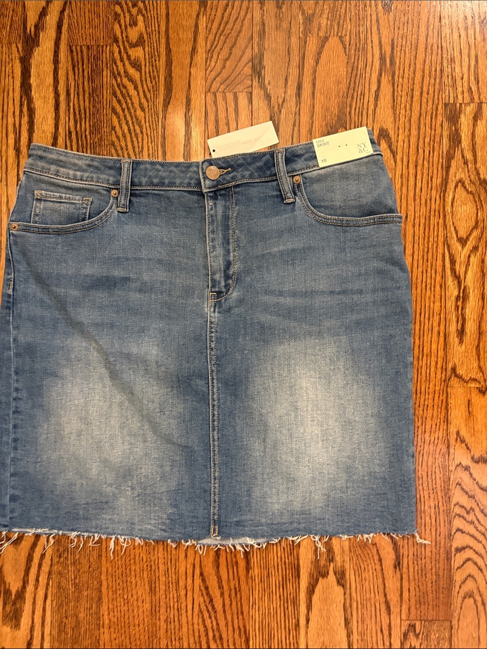 New York & Company Blue Denim Mini Skirt with Raw Hem